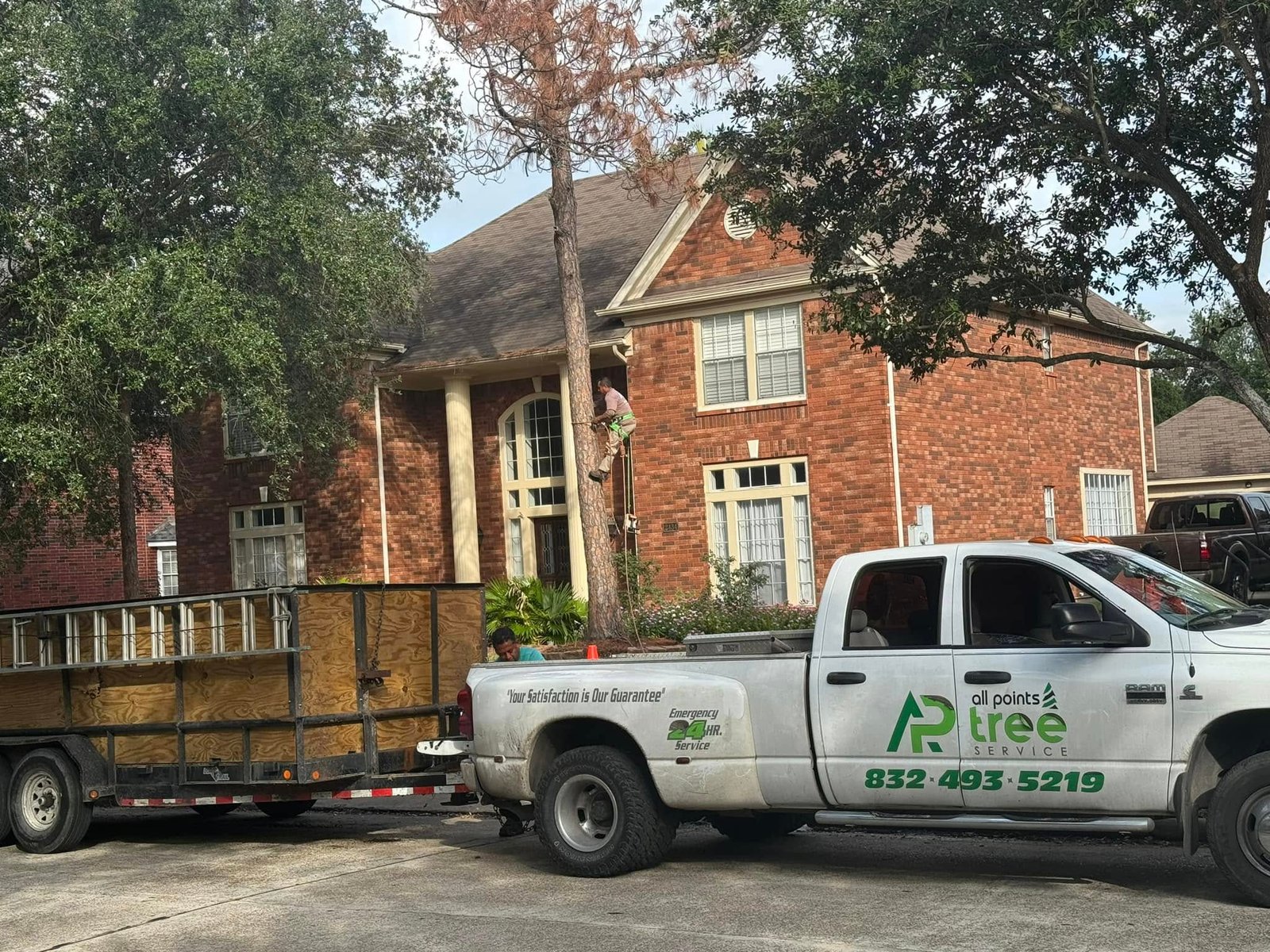 All Points Tree Service truck at a residential tree worksite